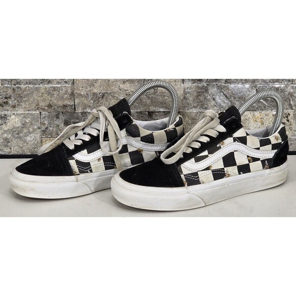 Vans Old Skool Sneakers Bee Check Black White Lace-Up Womens 5.5 Skater Grunge - Picture 2 of 10
